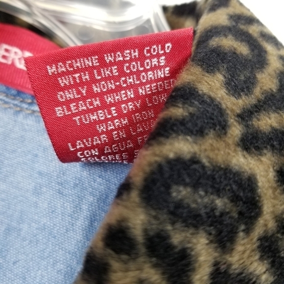 Vintage Denim Faux Fur Collar Cheetah Shirt Jacket Womens Medium Chambray Zipper - Picture 5 of 12